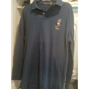 Ralph Lauren Polo Shirt XL Blue Ski Bear Long Sleeve Embroidered Preppy